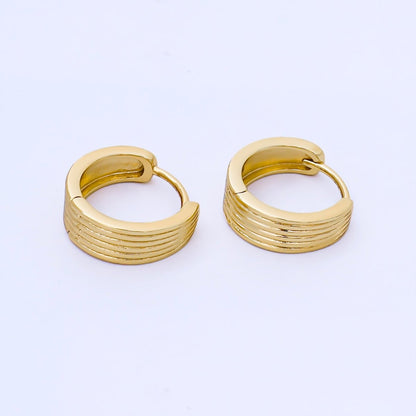 24K Gold Filled 15mm Seamless Striped Dome Huggie Earrings | AB1625