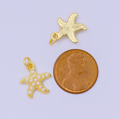 24K Gold Filled 15mm Shell Pearl 5-Leg Sea Starfish Animal Charm | AH-633