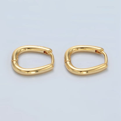 24K Gold Filled 15mm U-Shaped Oval Minimalist Huggie Earrings | Q525