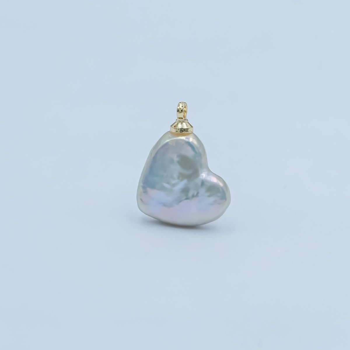 24K Gold Filled 15mm White Freshwater Pearl Sideways Heart Charm | P1663
