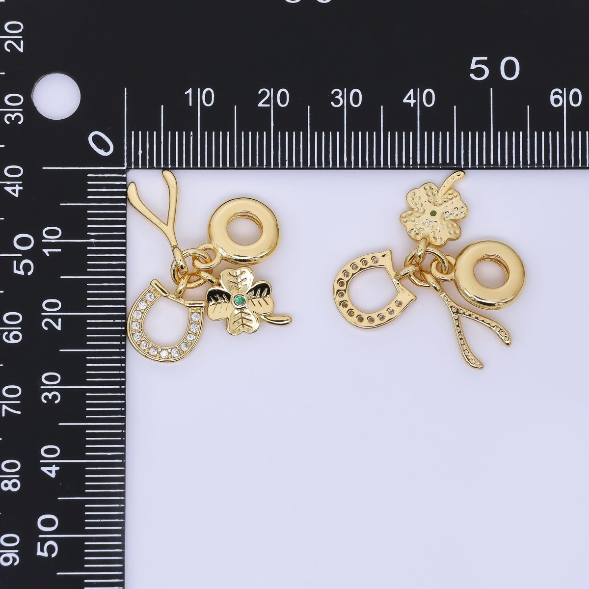 24K Gold Filled 15mm Wishbone Horseshoe Clover Lucky Drop Rondelle Charm | AC1647