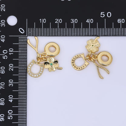 24K Gold Filled 15mm Wishbone Horseshoe Clover Lucky Drop Rondelle Charm | AC1647