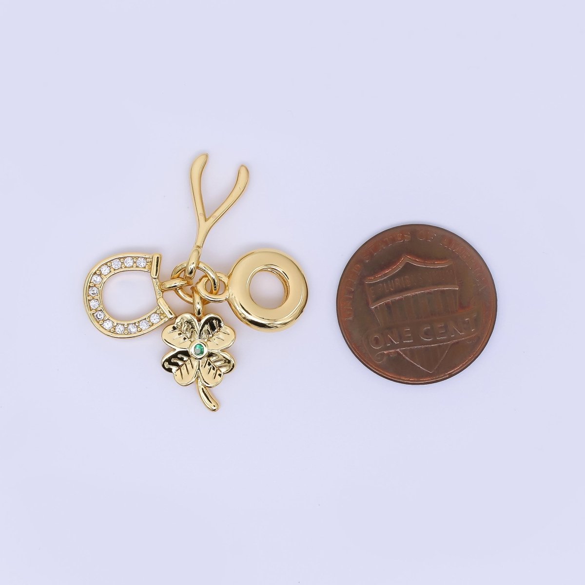 24K Gold Filled 15mm Wishbone Horseshoe Clover Lucky Drop Rondelle Charm | AC1647