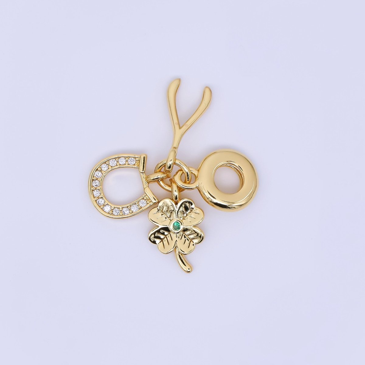 24K Gold Filled 15mm Wishbone Horseshoe Clover Lucky Drop Rondelle Charm | AC1647
