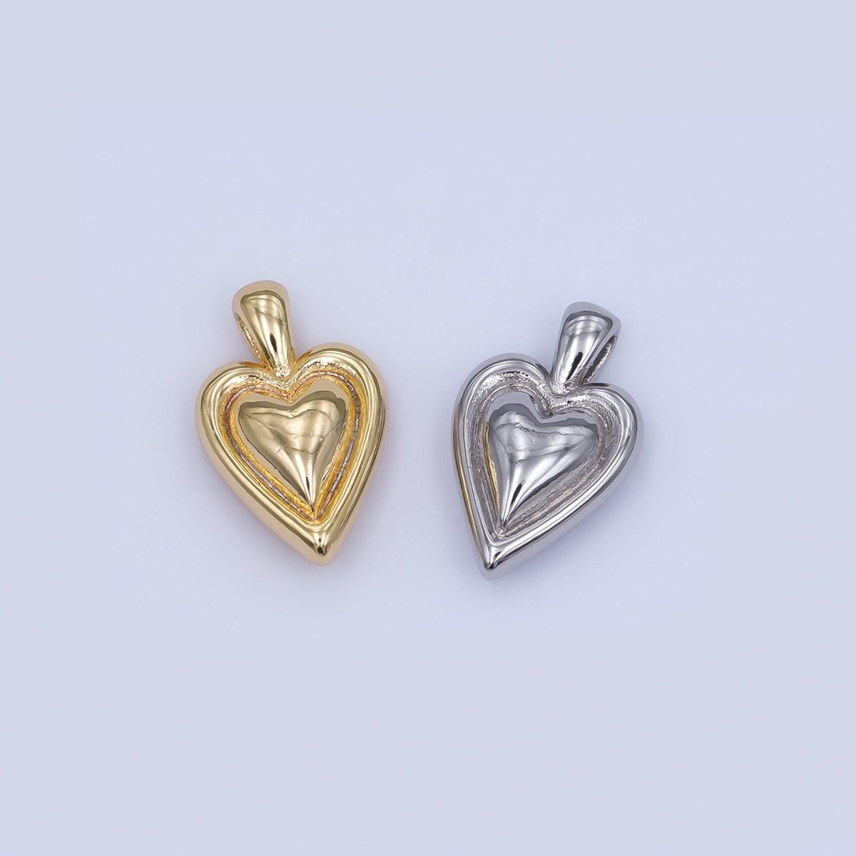 24K Gold Filled 16.5mm Chubby Heart Pendant in Gold &amp; Silver | AH458