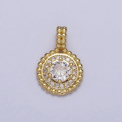 24K Gold Filled 16.5mm Clear Micro Paved CZ Dotted Round Pendant | AA00023