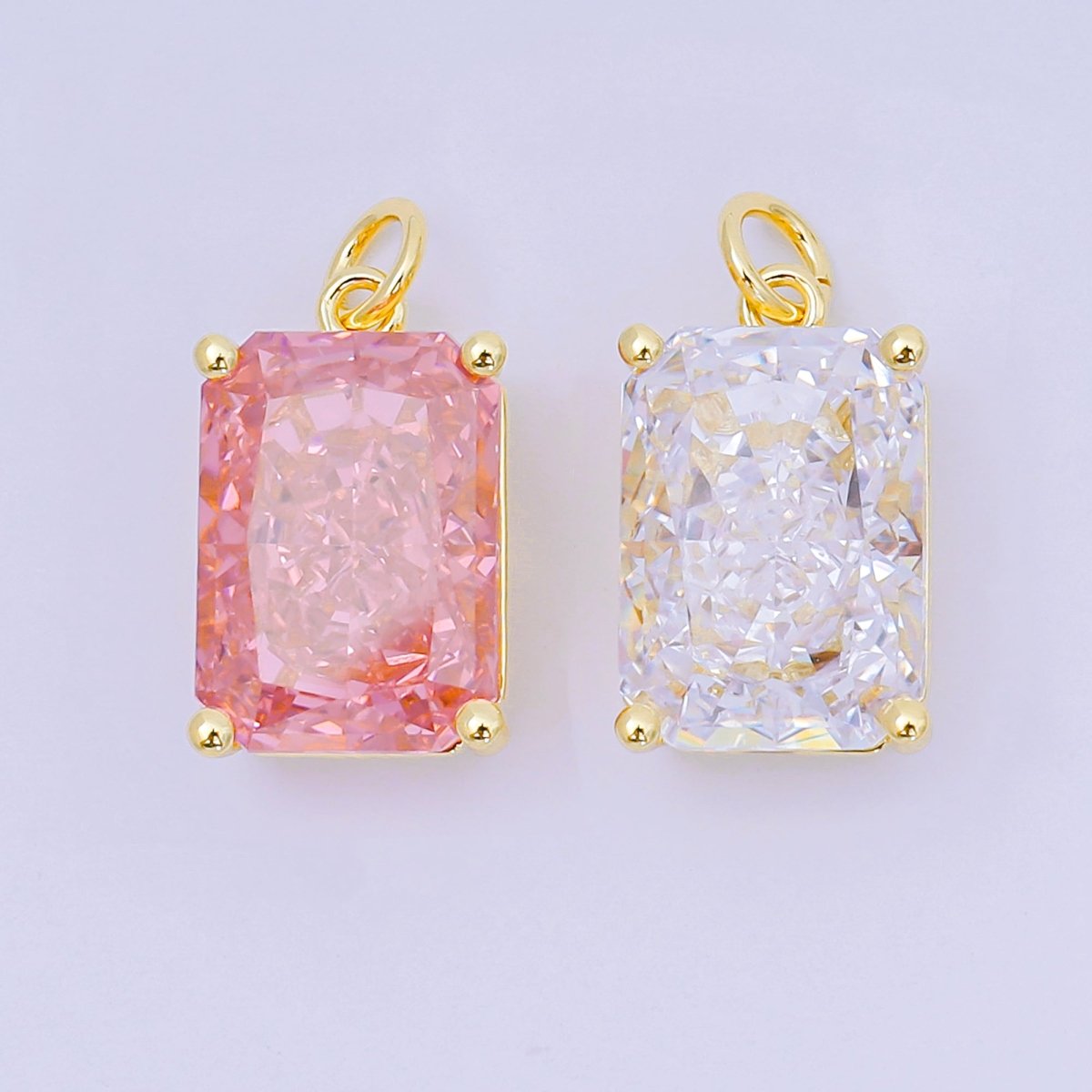 24K Gold Filled 16.5mm Clear, Pink Baguette CZ Charm | D397