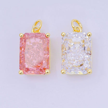 24K Gold Filled 16.5mm Clear, Pink Baguette CZ Charm | D397