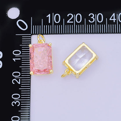 24K Gold Filled 16.5mm Clear, Pink Baguette CZ Charm | D397