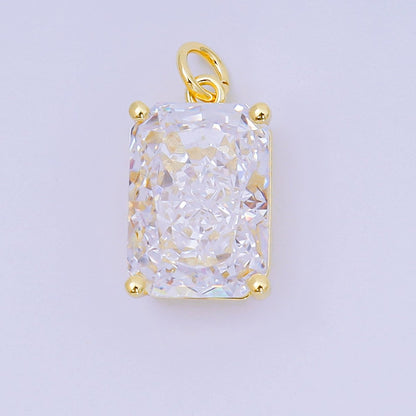 24K Gold Filled 16.5mm Clear, Pink Baguette CZ Charm | D397