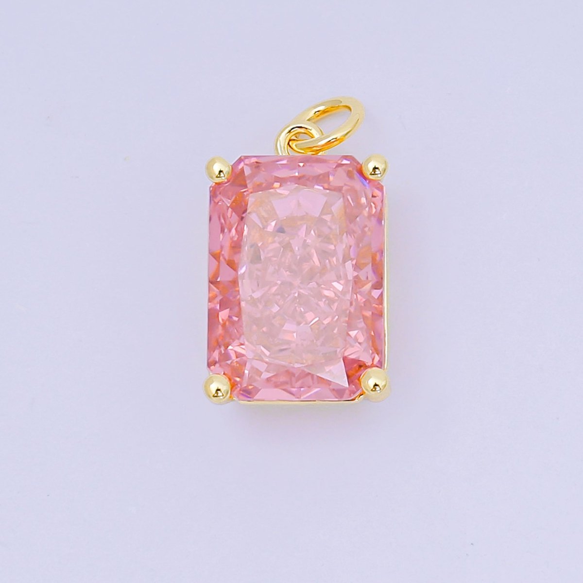 24K Gold Filled 16.5mm Clear, Pink Baguette CZ Charm | D397