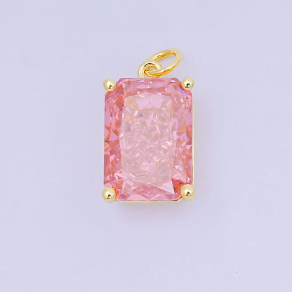 24K Gold Filled 16.5mm Clear, Pink Baguette CZ Charm | D397