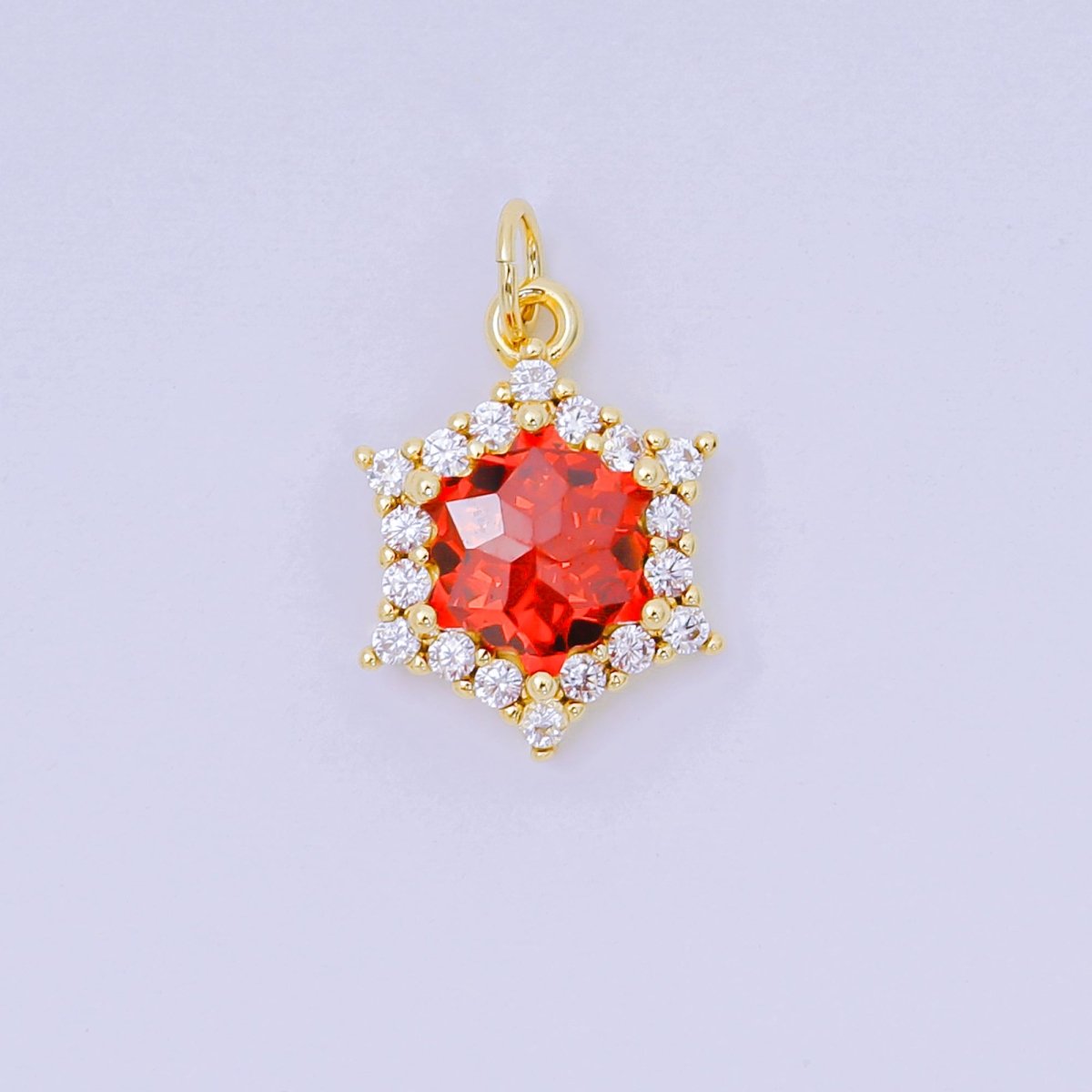 24K Gold Filled 16.9mm Micro Paved &amp; Multicolor CZ Northern Star-Shaped Birthstone Charm | AC-1575 - AC-1581