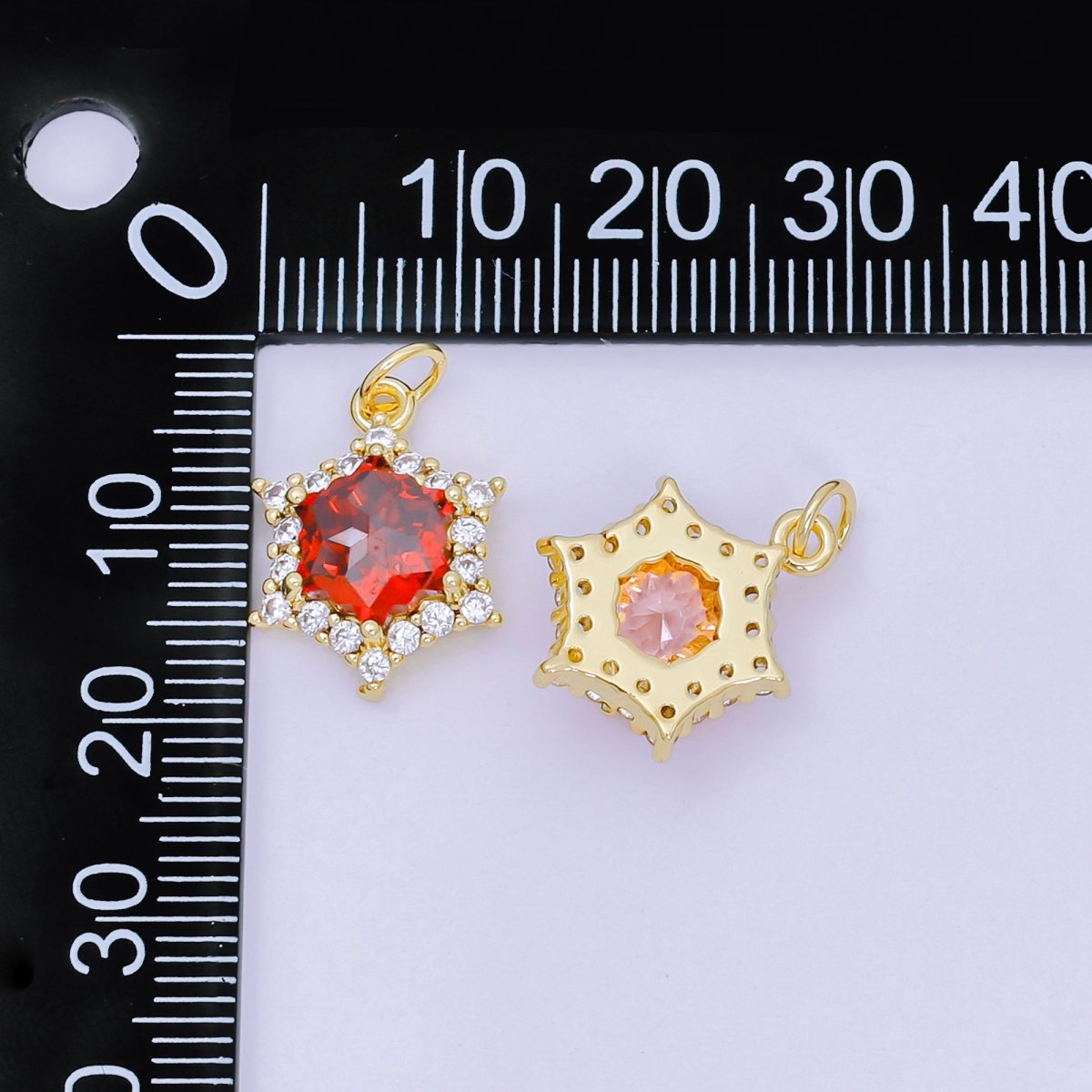 24K Gold Filled 16.9mm Micro Paved &amp; Multicolor CZ Northern Star-Shaped Birthstone Charm | AC-1575 - AC-1581