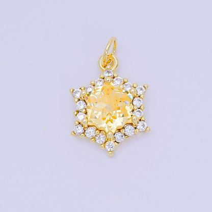 24K Gold Filled 16.9mm Micro Paved &amp; Multicolor CZ Northern Star-Shaped Birthstone Charm | AC-1575 - AC-1581