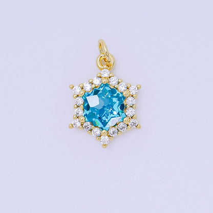 24K Gold Filled 16.9mm Micro Paved &amp; Multicolor CZ Northern Star-Shaped Birthstone Charm | AC-1575 - AC-1581