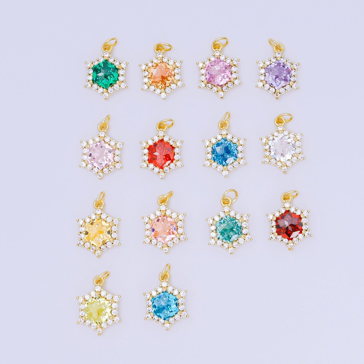 24K Gold Filled 16.9mm Micro Paved &amp; Multicolor CZ Northern Star-Shaped Birthstone Charm | AC-1575 - AC-1581