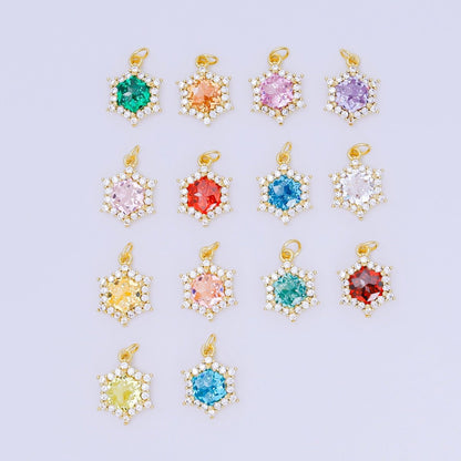 24K Gold Filled 16.9mm Micro Paved &amp; Multicolor CZ Northern Star-Shaped Birthstone Charm | AC-1575 - AC-1581