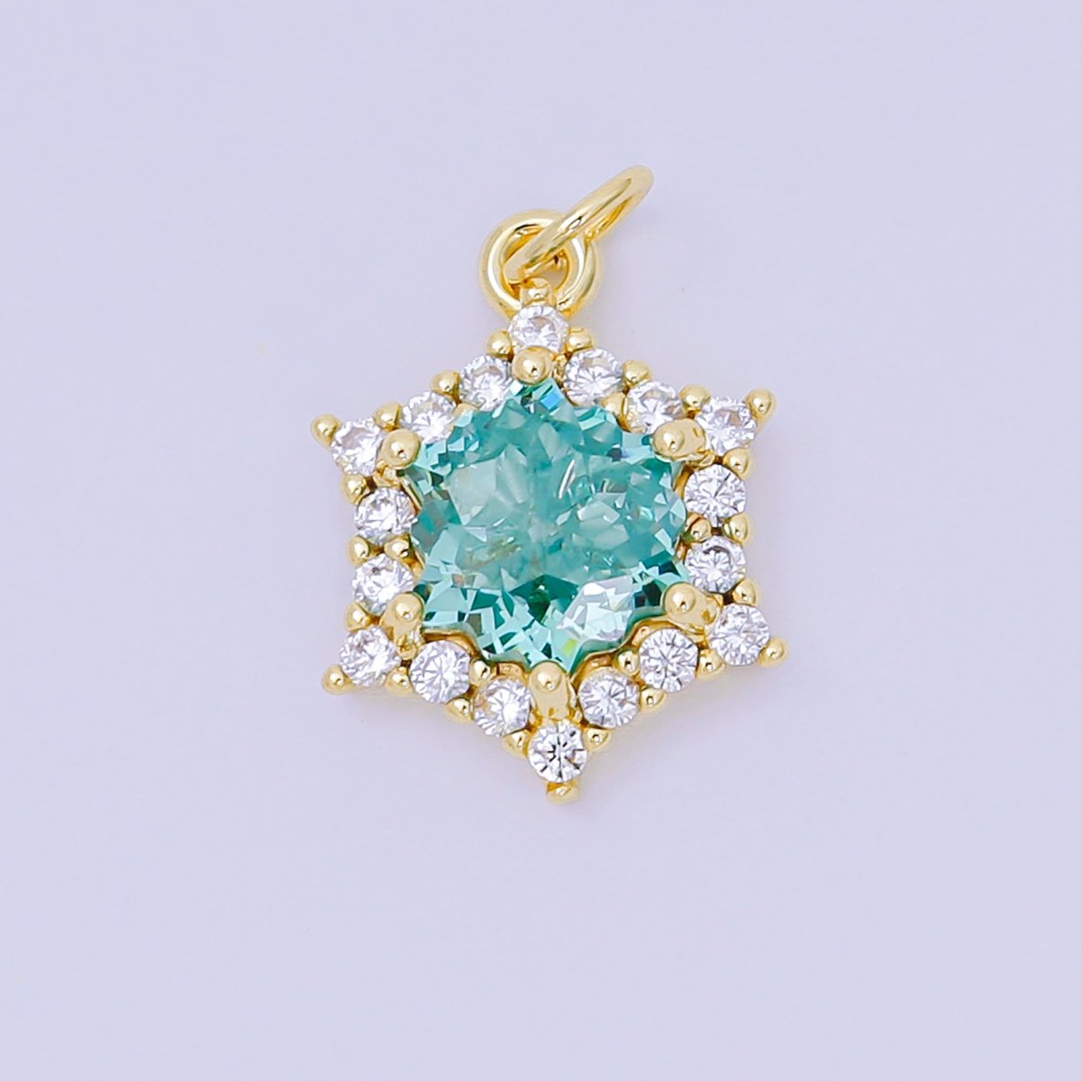 24K Gold Filled 16.9mm Micro Paved &amp; Multicolor CZ Northern Star-Shaped Birthstone Charm | AC-1575 - AC-1581