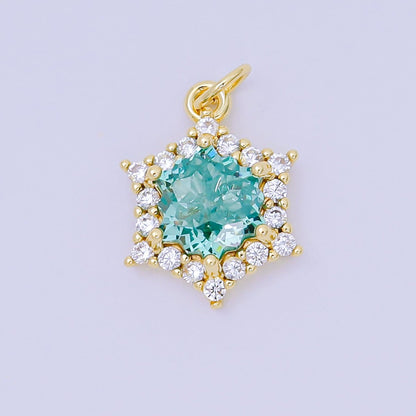 24K Gold Filled 16.9mm Micro Paved &amp; Multicolor CZ Northern Star-Shaped Birthstone Charm | AC-1575 - AC-1581