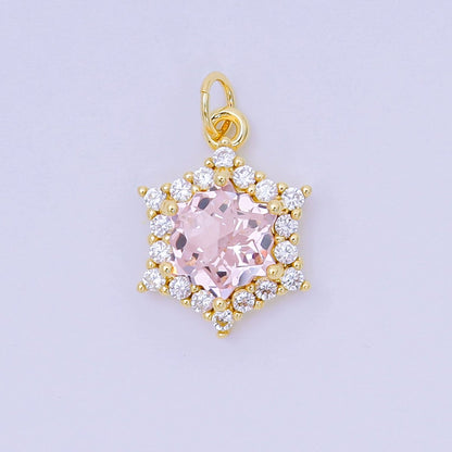 24K Gold Filled 16.9mm Micro Paved &amp; Multicolor CZ Northern Star-Shaped Birthstone Charm | AC-1575 - AC-1581