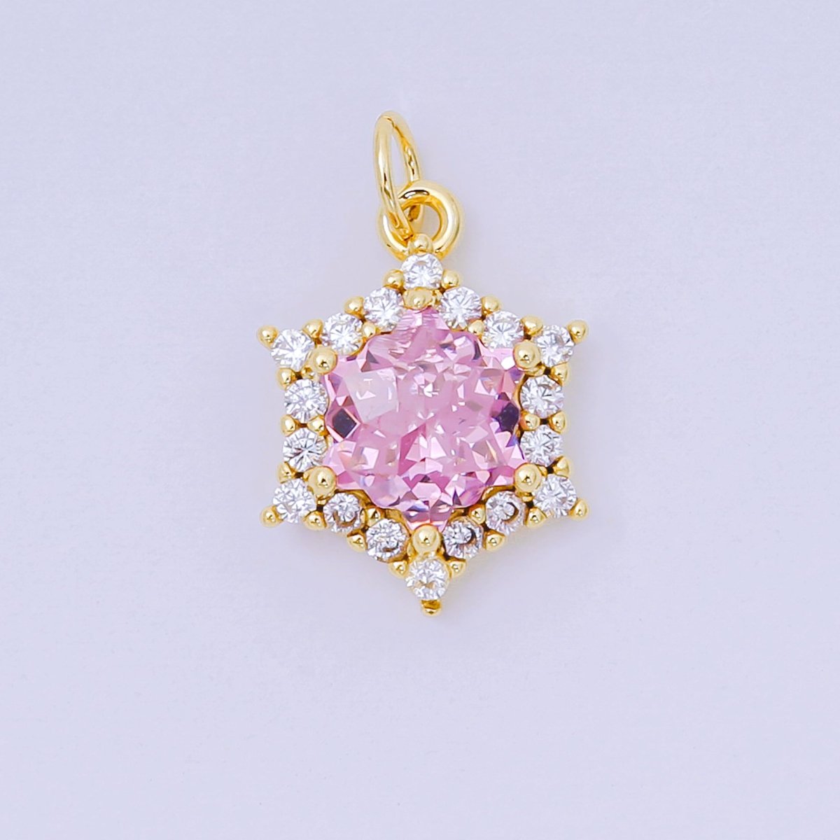 24K Gold Filled 16.9mm Micro Paved &amp; Multicolor CZ Northern Star-Shaped Birthstone Charm | AC-1575 - AC-1581