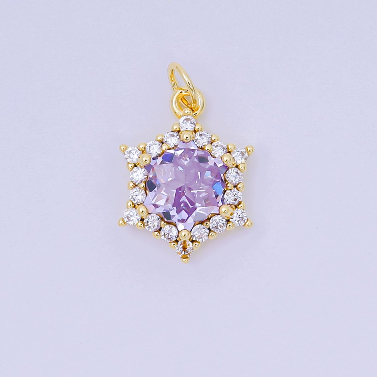 24K Gold Filled 16.9mm Micro Paved &amp; Multicolor CZ Northern Star-Shaped Birthstone Charm | AC-1575 - AC-1581