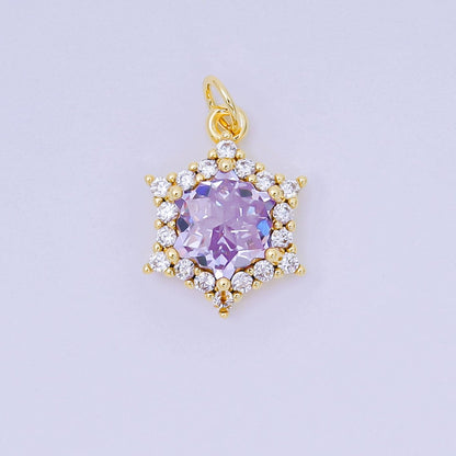 24K Gold Filled 16.9mm Micro Paved &amp; Multicolor CZ Northern Star-Shaped Birthstone Charm | AC-1575 - AC-1581