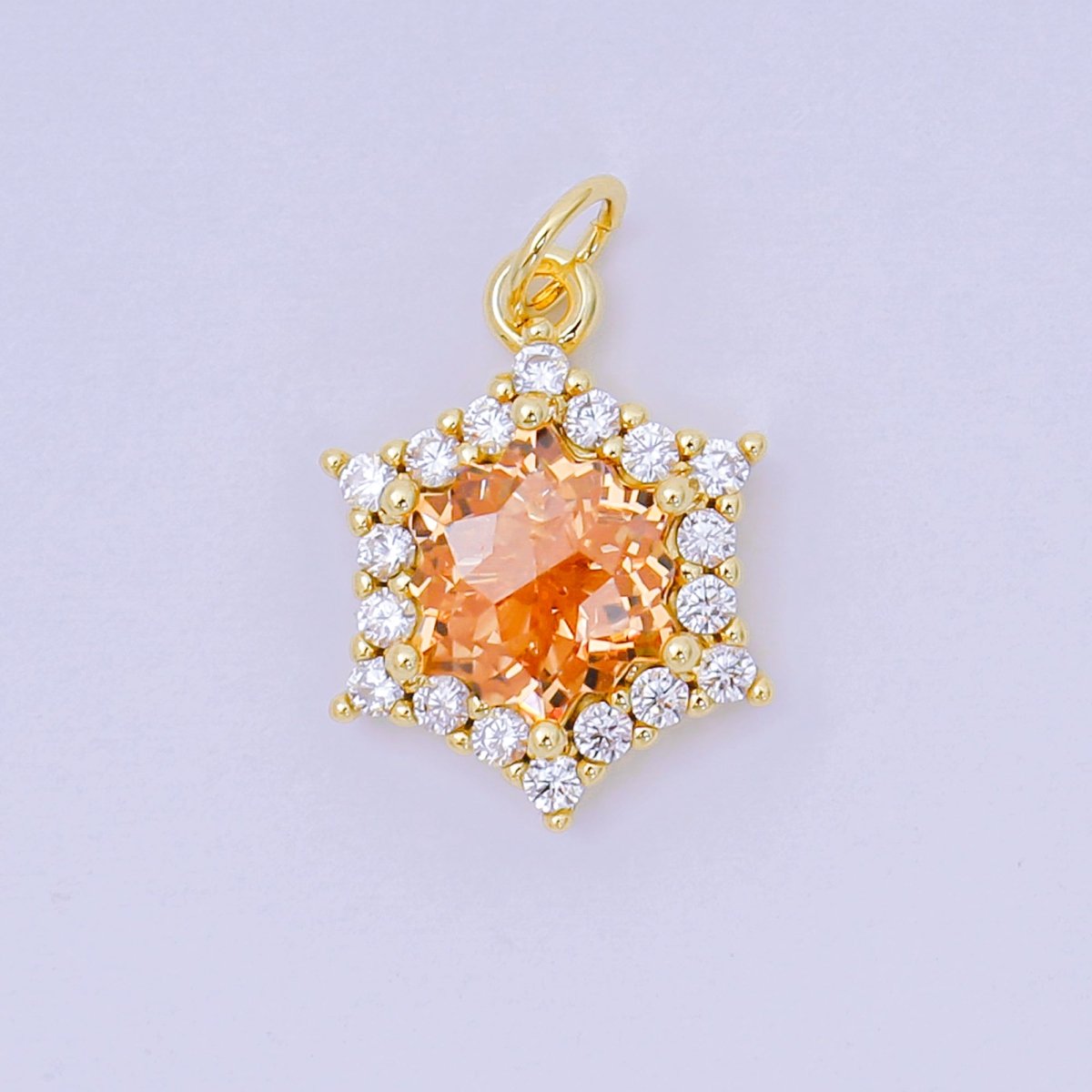 24K Gold Filled 16.9mm Micro Paved &amp; Multicolor CZ Northern Star-Shaped Birthstone Charm | AC-1575 - AC-1581