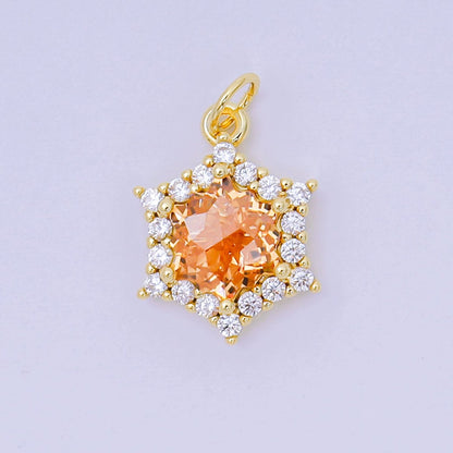 24K Gold Filled 16.9mm Micro Paved &amp; Multicolor CZ Northern Star-Shaped Birthstone Charm | AC-1575 - AC-1581