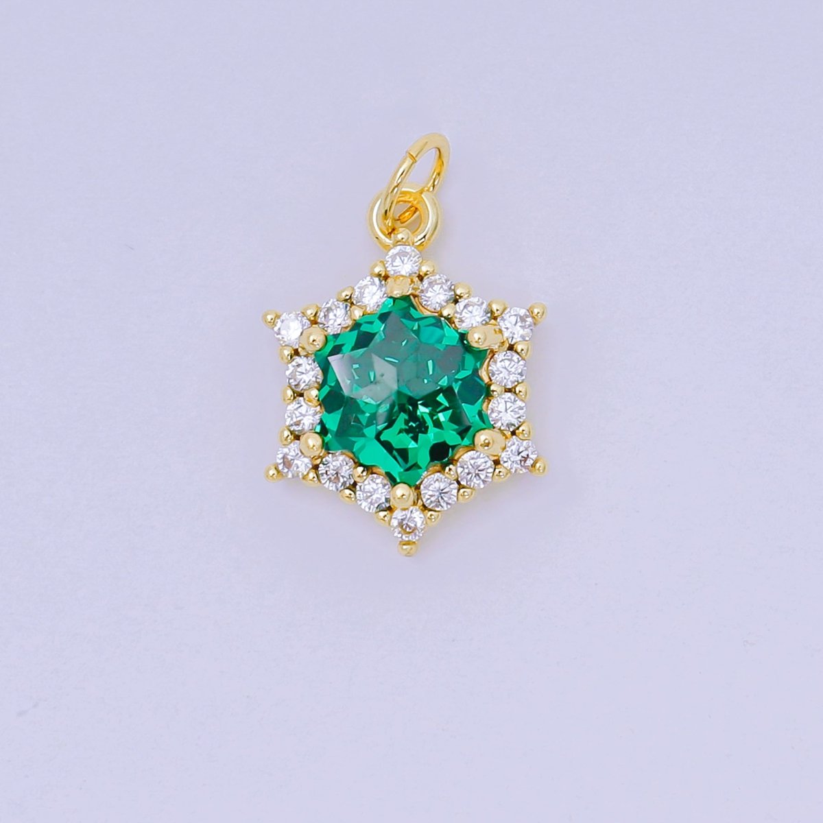 24K Gold Filled 16.9mm Micro Paved &amp; Multicolor CZ Northern Star-Shaped Birthstone Charm | AC-1575 - AC-1581