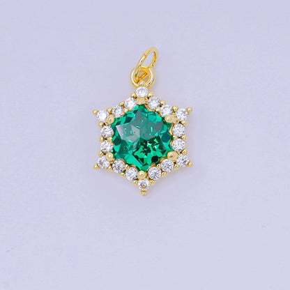 24K Gold Filled 16.9mm Micro Paved &amp; Multicolor CZ Northern Star-Shaped Birthstone Charm | AC-1575 - AC-1581