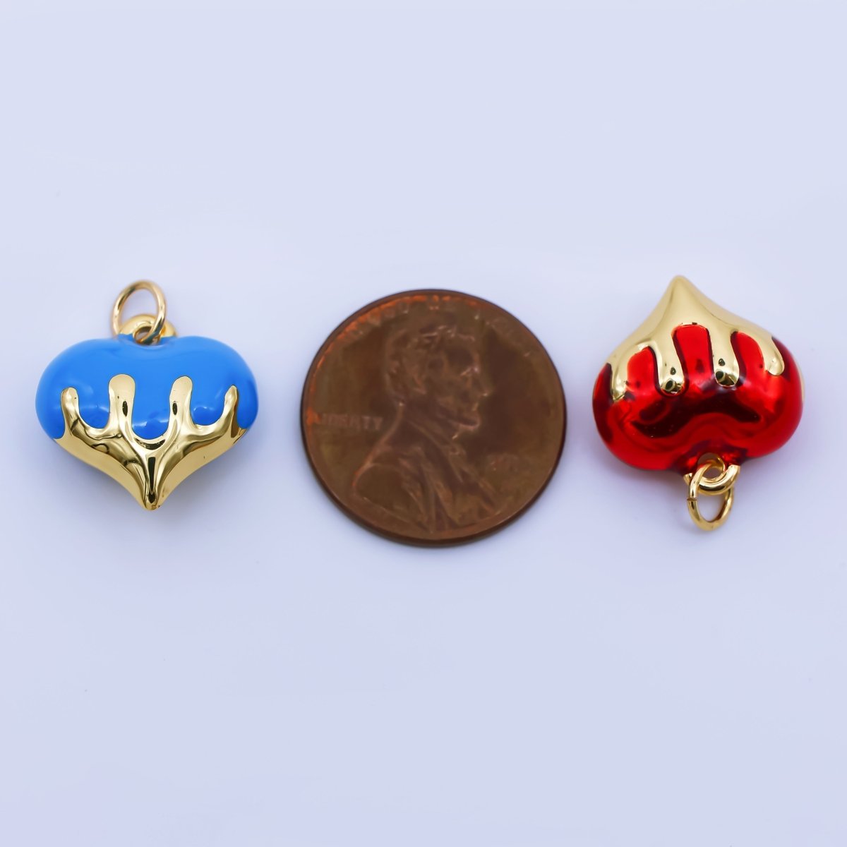 24K Gold Filled 16mm Blue, White, Pink, Red, Black Molten Drip Heart Multidimensional 3D Charm | AJ426 - AJ428
