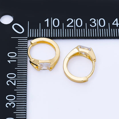 24K Gold Filled 16mm Clear Rectangular CZ Solitaire Huggie Earrings | AB1623