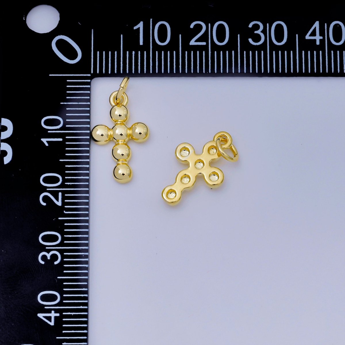 24K Gold Filled 16mm Dainty Beaded Bubble Cross Religious Charm | AJ383