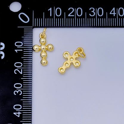 24K Gold Filled 16mm Dainty Beaded Bubble Cross Religious Charm | AJ383