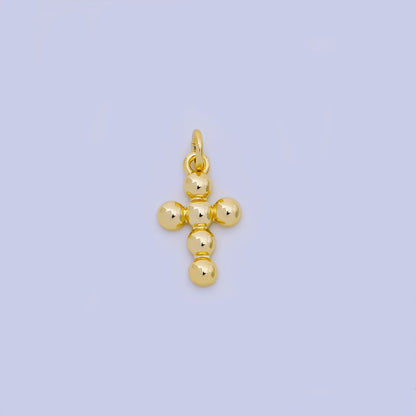 24K Gold Filled 16mm Dainty Beaded Bubble Cross Religious Charm | AJ383