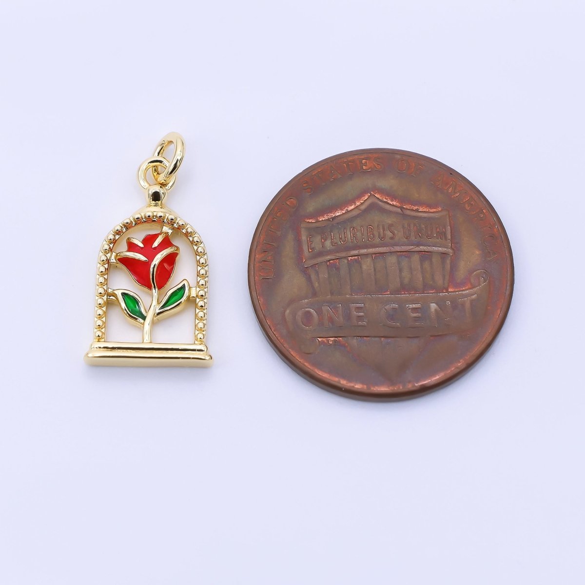 24K Gold Filled 16mm Red Enamel Rose Flower Charm | AC1611
