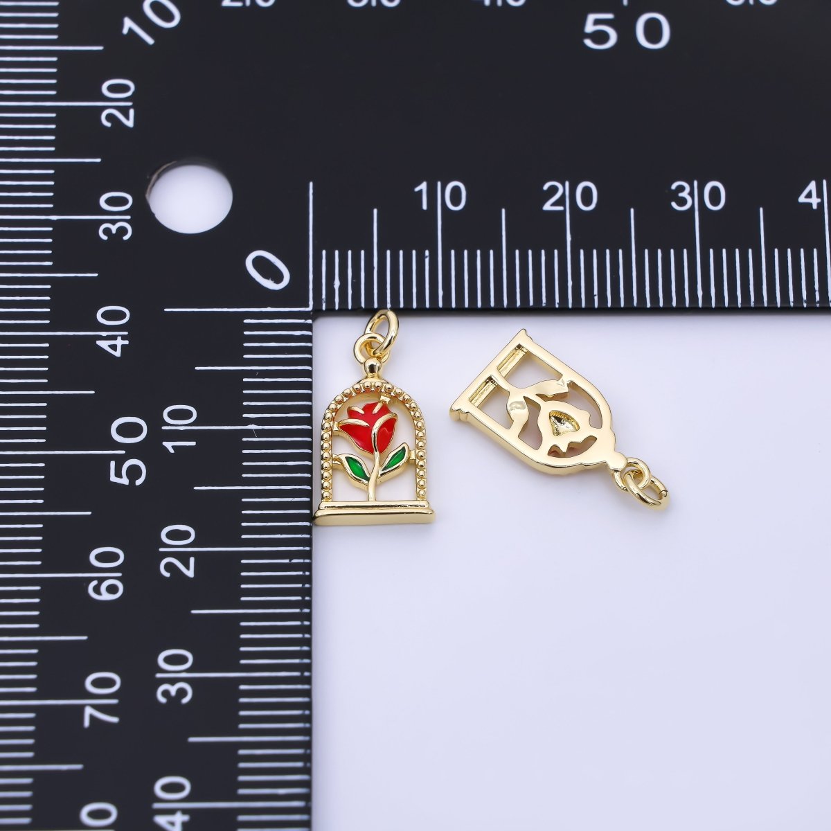 24K Gold Filled 16mm Red Enamel Rose Flower Charm | AC1611