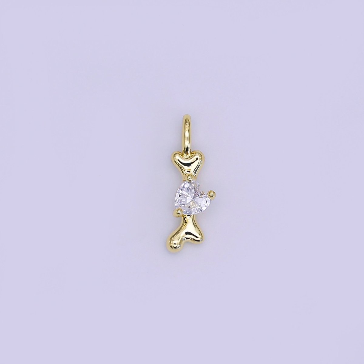 24K Gold Filled 16mm Heart Shaped CZ Melted Heart Bone Charm in Gold &amp; Silver | AH483