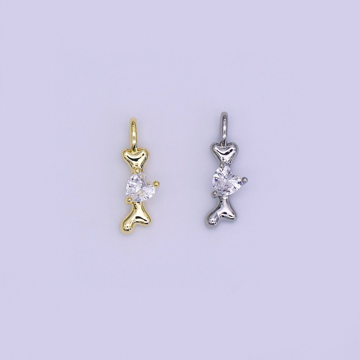 24K Gold Filled 16mm Heart Shaped CZ Melted Heart Bone Charm in Gold &amp; Silver | AH483