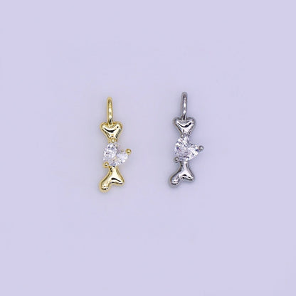 24K Gold Filled 16mm Heart Shaped CZ Melted Heart Bone Charm in Gold &amp; Silver | AH483
