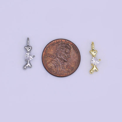 24K Gold Filled 16mm Heart Shaped CZ Melted Heart Bone Charm in Gold &amp; Silver | AH483