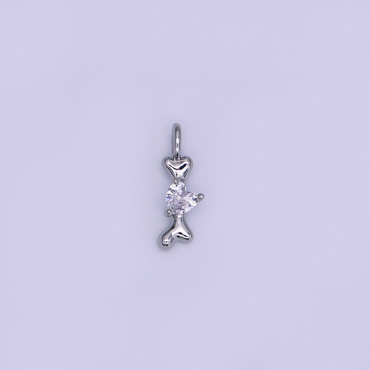 24K Gold Filled 16mm Heart Shaped CZ Melted Heart Bone Charm in Gold &amp; Silver | AH483