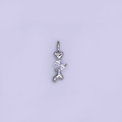 24K Gold Filled 16mm Heart Shaped CZ Melted Heart Bone Charm in Gold &amp; Silver | AH483