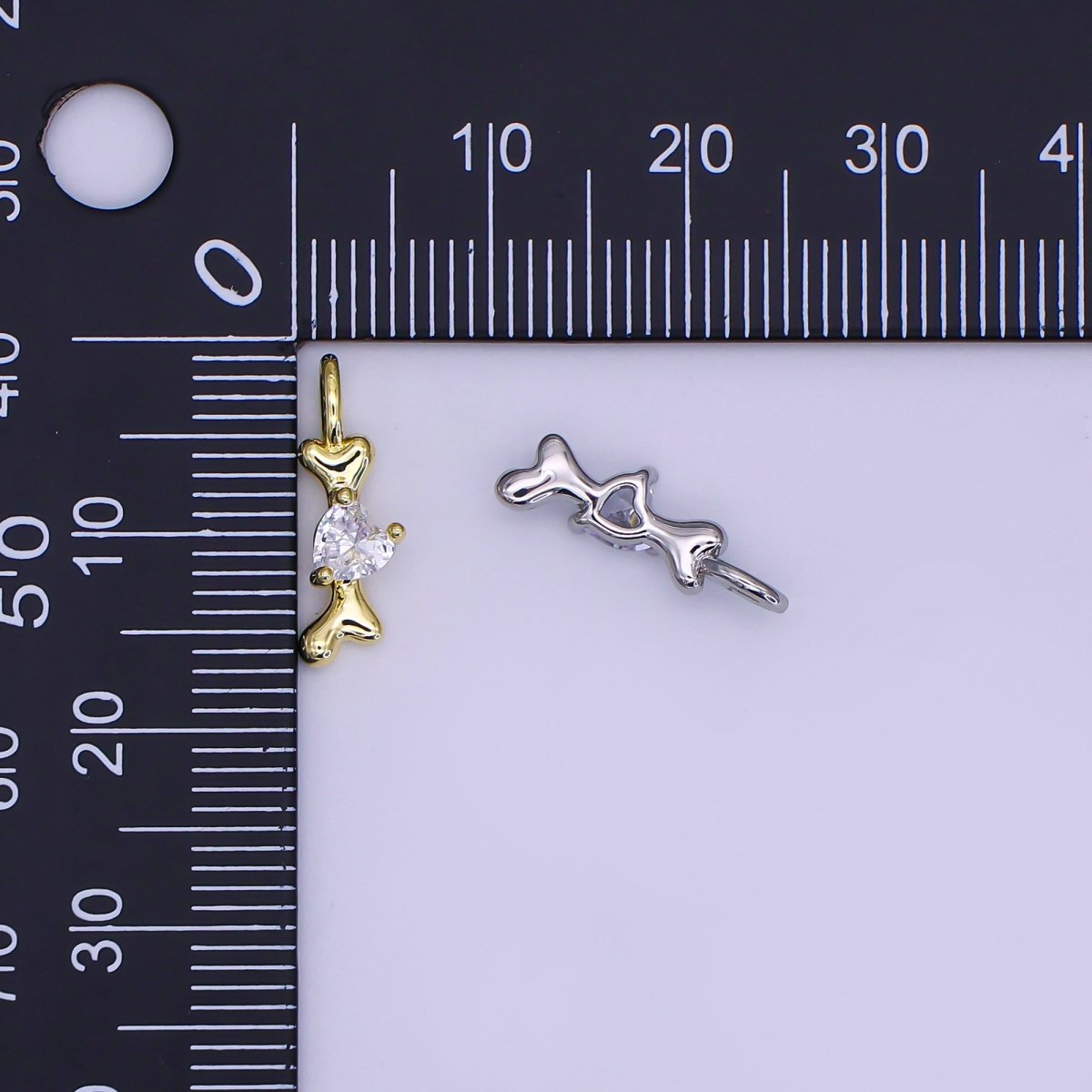 24K Gold Filled 16mm Heart Shaped CZ Melted Heart Bone Charm in Gold &amp; Silver | AH483