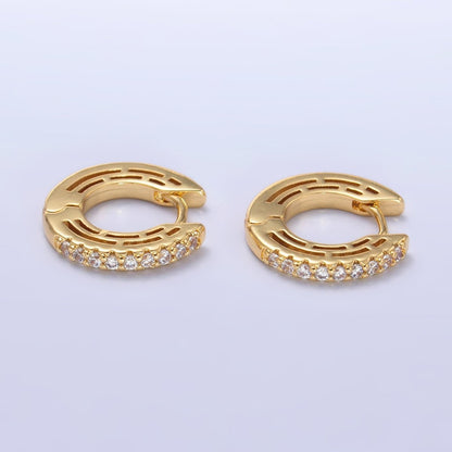 24K Gold Filled 16mm Micro Paved CZ Huggie Hoop Earrings | AD337