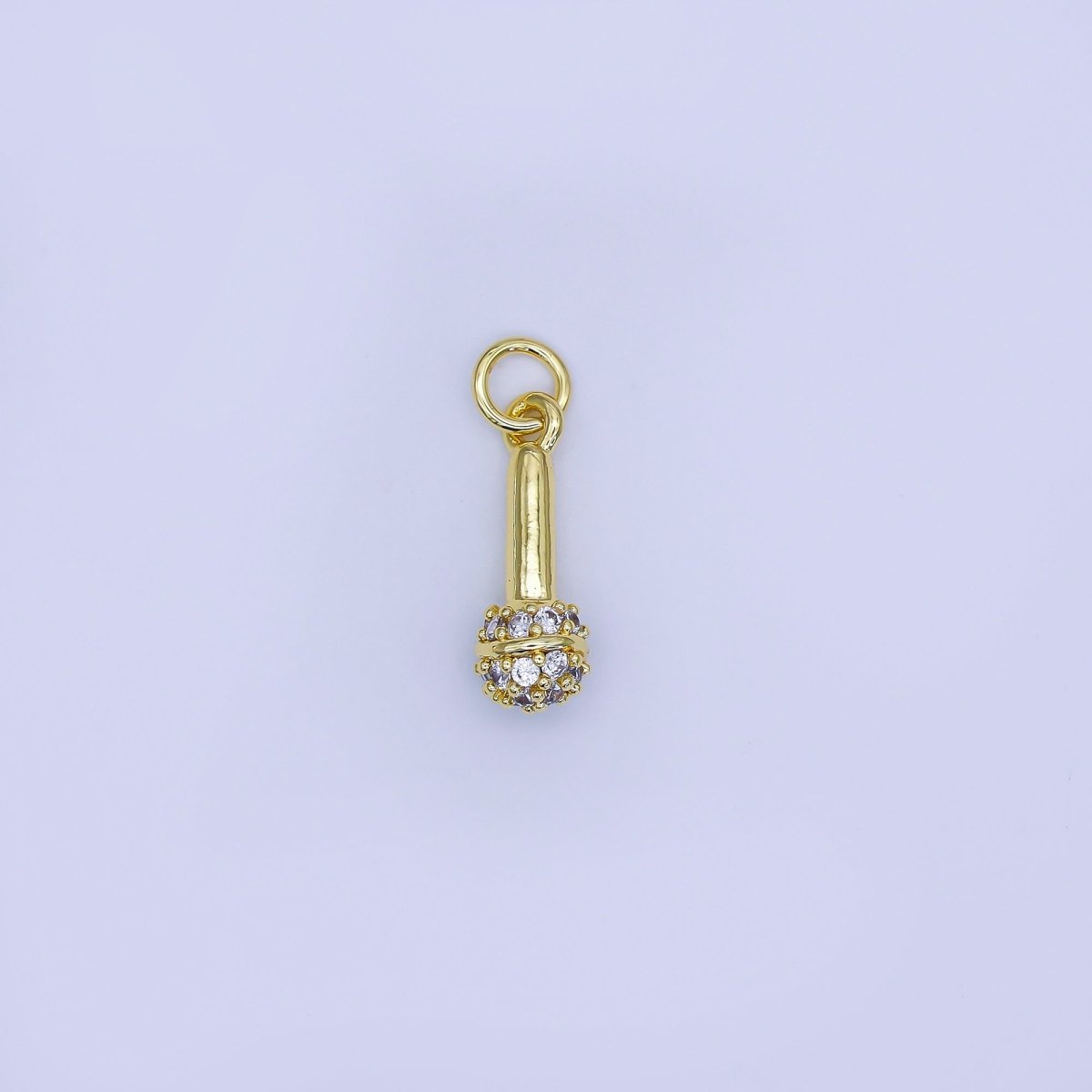 24K Gold Filled 16mm Micro Paved CZ Karaoke Microphone Charm | AJ317