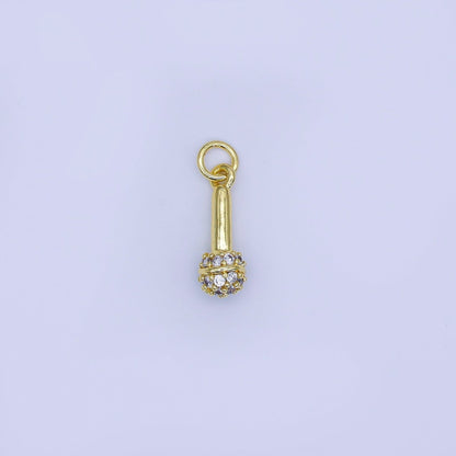 24K Gold Filled 16mm Micro Paved CZ Karaoke Microphone Charm | AJ317
