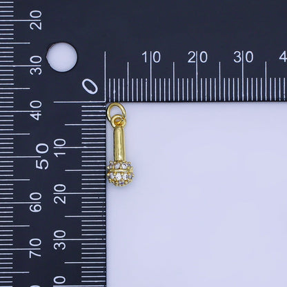 24K Gold Filled 16mm Micro Paved CZ Karaoke Microphone Charm | AJ317